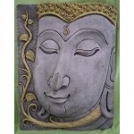 Buddhakopf Sandsteinbild - Farbe Grau mit Gold
